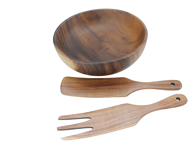 WB0215 Wood Bowl With Spatula And Fork