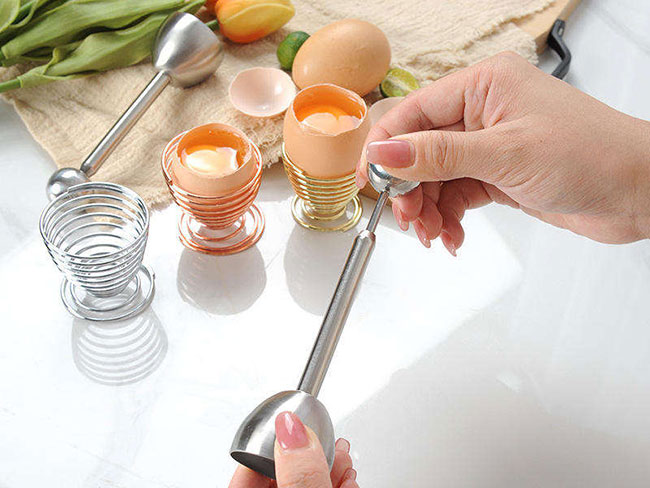 Egg Cracker Topper Set Soft Hard Boiled Eggs Separator Holder Remover Top Cutter Stainless Steel for Breakfast Kitchen Tool