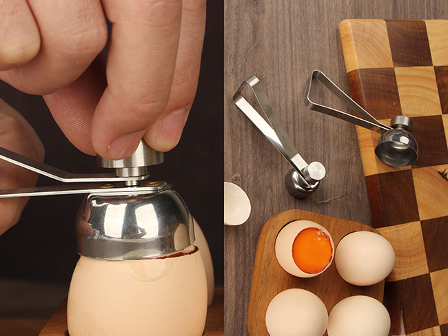 Stainless Steel 2.5cm Egg Cracker Cutter Raw/Soft Hard Boiled Egg Shell Removal for Breakfast Kitchen Tool