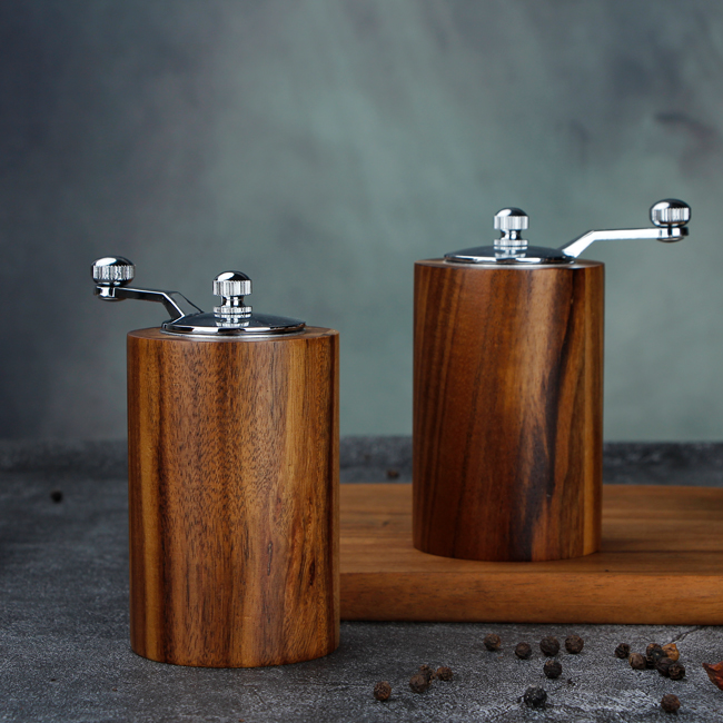 Cylindrical Acacia Wood Salt And Pepper Mill