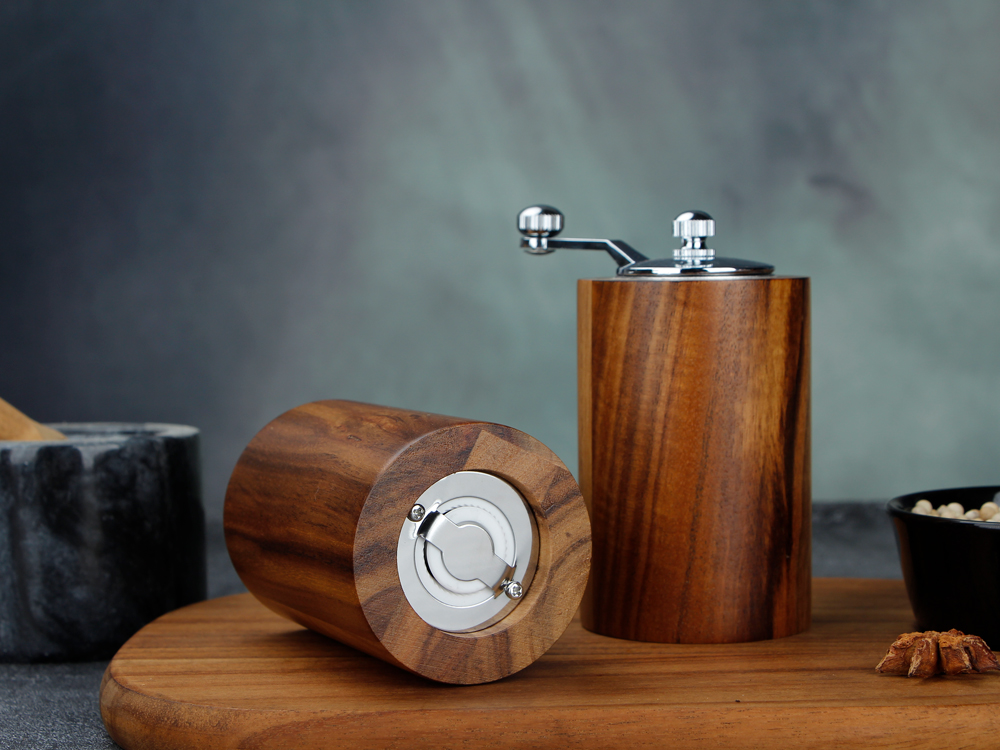 Cylindrical Acacia Wood Salt And Pepper Mill